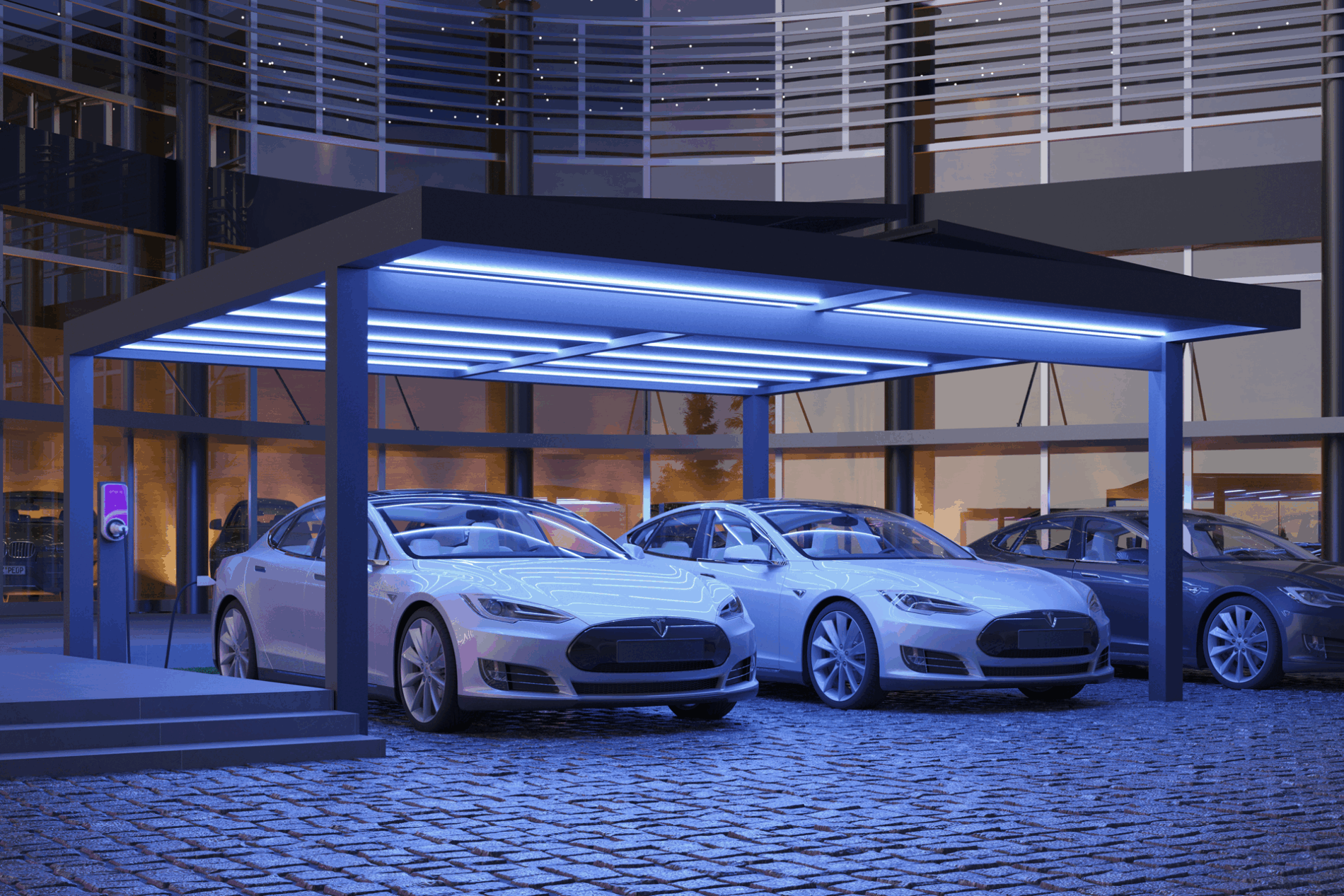 Tarasola Carport dwustanowiskowy z oświetleniem led i ładowarką elektryczną